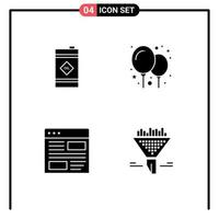 Pack of 4 Modern Solid Glyphs Signs and Symbols for Web Print Media such as barrel development toxic party page Editable Vector Design Elements