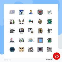 User Interface Pack of 25 Basic Filled line Flat Colors of html code tool labor constructor Editable Vector Design Elements