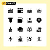 User Interface Pack of 16 Basic Solid Glyphs of copy diapers tutorial briefs video Editable Vector Design Elements