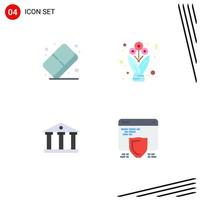 Set of 4 Modern UI Icons Symbols Signs for eraser building paint present protection Editable Vector Design Elements