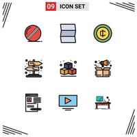 Universal Icon Symbols Group of 9 Modern Filledline Flat Colors of marketing cube coin box rural Editable Vector Design Elements