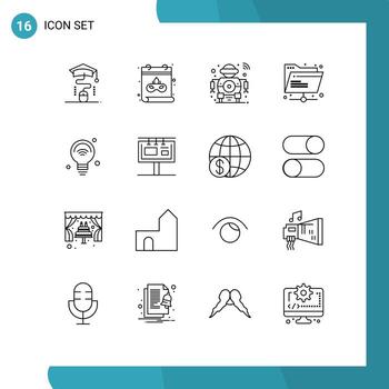 Outline Pack of 16 Universal Symbols of internet shared robot network folder Editable Vector Design Elements