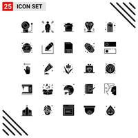 Pictogram Set of 25 Simple Solid Glyphs of power battery rice jewel gem Editable Vector Design Elements