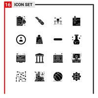 Universal Icon Symbols Group of 16 Modern Solid Glyphs of technology business table work place desk Editable Vector Design Elements