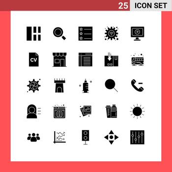 Pictogram Set of 25 Simple Solid Glyphs of cv video layout monitor settings Editable Vector Design Elements