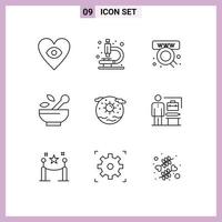 Mobile Interface Outline Set of 9 Pictograms of planet globe shop earth medicine Editable Vector Design Elements