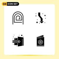 Pack of 4 Modern Solid Glyphs Signs and Symbols for Web Print Media such as finger down pattern arrows exit Editable Vector Design Elements