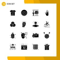 Group of 16 Modern Solid Glyphs Set for color down man arrow gesture Editable Vector Design Elements