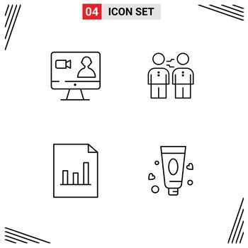 4 Universal Line Signs Symbols of job handshake computer business analytics Editable Vector Design Elements
