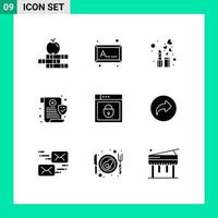 9 Thematic Vector Solid Glyphs and Editable Symbols of web security password fashion internet privacy Editable Vector Design Elements