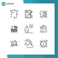 9 Universal Outlines Set for Web and Mobile Applications transit conveyance drawing airport process Editable Vector Design Elements