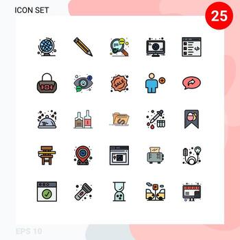 grupo de 25 signos y símbolos de colores planos de línea rellena para la lista desarrollar elementos de diseño de vectores editables de signos de codificación de éxito