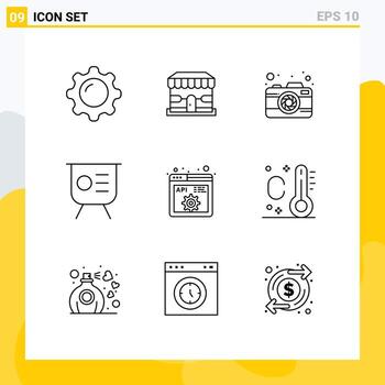 conjunto moderno de 9 esquemas y símbolos, como la presentación del gráfico de la tienda de notas clave, captura de elementos de diseño vectorial editables vector