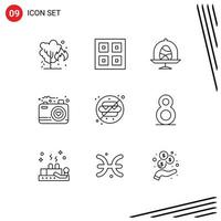 Group of 9 Outlines Signs and Symbols for no food love shipping image easter Editable Vector Design Elements