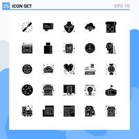 Pack of 25 Modern Solid Glyphs Signs and Symbols for Web Print Media such as calendar bread diamond signal connection Editable Vector Design Elements