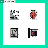 Stock Vector Icon Pack of 4 Line Signs and Symbols for under coding rock strawberry development Editable Vector Design Elements