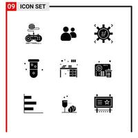 Universal Icon Symbols Group of 9 Modern Solid Glyphs of laboratory blood team biology marketing technology Editable Vector Design Elements