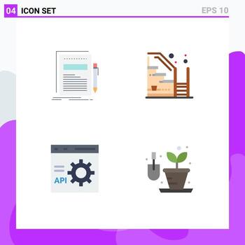 Group of 4 Modern Flat Icons Set for business property paper progress coding Editable Vector Design Elements