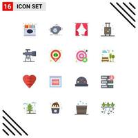 Set of 16 Commercial Flat Colors pack for summer luggage motor holiday theatre Editable Pack of Creative Vector Design Elements