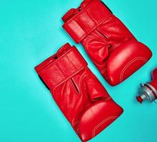 pair of red leather boxing gloves photo