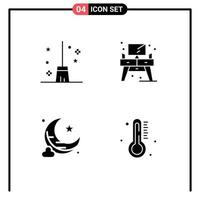 Group of 4 Modern Solid Glyphs Set for broom new moon witch broom screen hot Editable Vector Design Elements