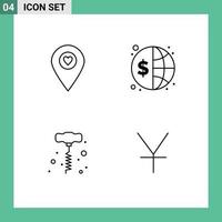 4 Creative Icons Modern Signs and Symbols of heart drill pointer investment power tools Editable Vector Design Elements