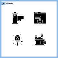 4 Creative Icons Modern Signs and Symbols of cinema instrument hollywood server music Editable Vector Design Elements