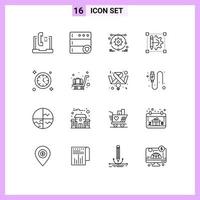 16 Universal Outlines Set for Web and Mobile Applications clock setting development printer edit Editable Vector Design Elements