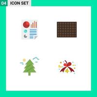 conjunto moderno de 4 iconos y símbolos planos, como barras, árbol, página, chocolate, canadá, editable, vector, diseño, elementos vector