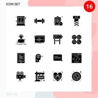 Universal Icon Symbols Group of 16 Modern Solid Glyphs of meloman headphones weight engineer bolt Editable Vector Design Elements