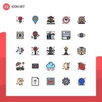 paquete de 25 modernos signos y símbolos de colores planos de línea rellena para medios de impresión web, como elementos de diseño de vectores editables de agua de la ley de la casa objetivo de ubicación