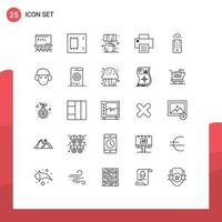 Line Pack of 25 Universal Symbols of tv control products printing printer Editable Vector Design Elements