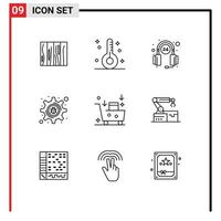 Set of 9 Vector Outlines on Grid for setting bug cyber crime form service help Editable Vector Design Elements