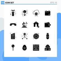 Pack of 16 Modern Solid Glyphs Signs and Symbols for Web Print Media such as hang date coding calender cinema Editable Vector Design Elements