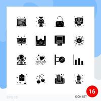 Pack of 16 creative Solid Glyphs of chart strategic off setting management Editable Vector Design Elements