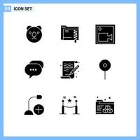 Modern Set of 9 Solid Glyphs Pictograph of paint art camera bubble conversation Editable Vector Design Elements