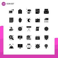 Modern Set of 25 Solid Glyphs and symbols such as contact report melon paper high Editable Vector Design Elements