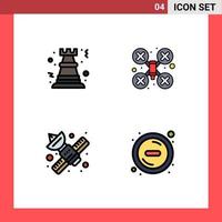 Pictogram Set of 4 Simple Filledline Flat Colors of pawn communication rock camera network Editable Vector Design Elements