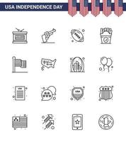 16 USA Line Signs Independence Day Celebration Symbols of flag usa ball food frise Editable USA Day Vector Design Elements