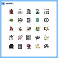 Mobile Interface Filled line Flat Color Set of 25 Pictograms of profile man and human fruit juice Editable Vector Design Elements