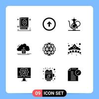 Universal Icon Symbols Group of 9 Modern Solid Glyphs of save cloud user interface religion islam Editable Vector Design Elements