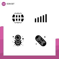 Modern Set of 4 Solid Glyphs and symbols such as earth setting internet gear board Editable Vector Design Elements