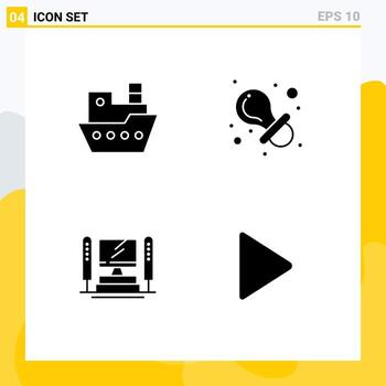 Set of 4 Vector Solid Glyphs on Grid for ship computing vessel dummy cpu Editable Vector Design Elements