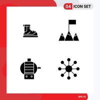 Pack of 4 Modern Solid Glyphs Signs and Symbols for Web Print Media such as boots network track mountains web Editable Vector Design Elements