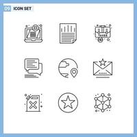 Group of 9 Modern Outlines Set for bubble messages accounting communication case Editable Vector Design Elements