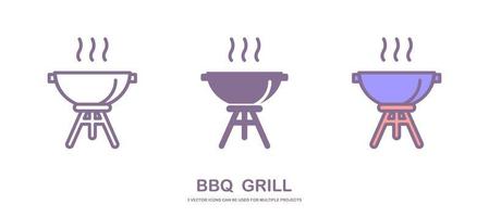 Three styles of BBQ Grill vector icons that can be used for multiple projects, isolated on white background.