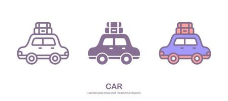 Three different styles of car vector icons that can be used for multiple projects, isolated on white background.