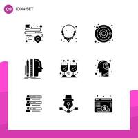 Group of 9 Modern Solid Glyphs Set for drink size astronomy ruler design Editable Vector Design Elements