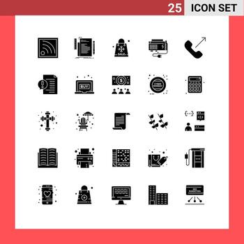 paquete de línea de vector editable de 25 glifos sólidos simples de fuente de computadora bolsa batería compras elementos de diseño de vector editable