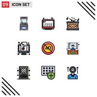 Modern Set of 9 Filledline Flat Colors Pictograph of pie computer computer time chart music Editable Vector Design Elements